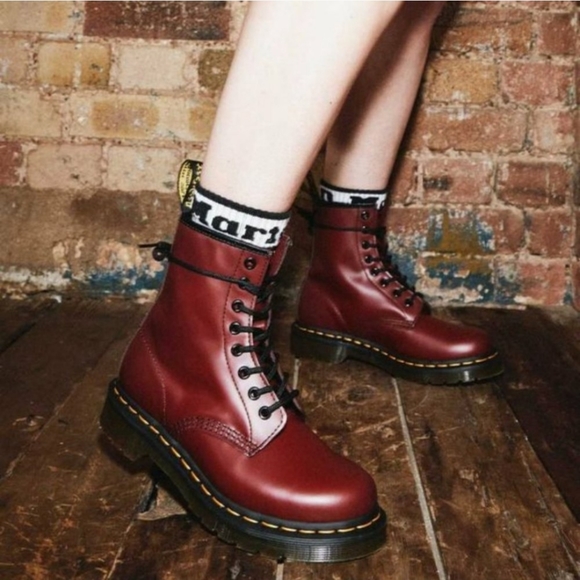 Dr. Martens Shoes - DR. MARTENS 1460 Cherry Red Smooth Leather Lace Up Boots Size 8